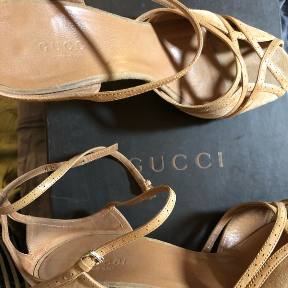 Gucci Tan Strappy Suede Heels - Picture 2 of 7